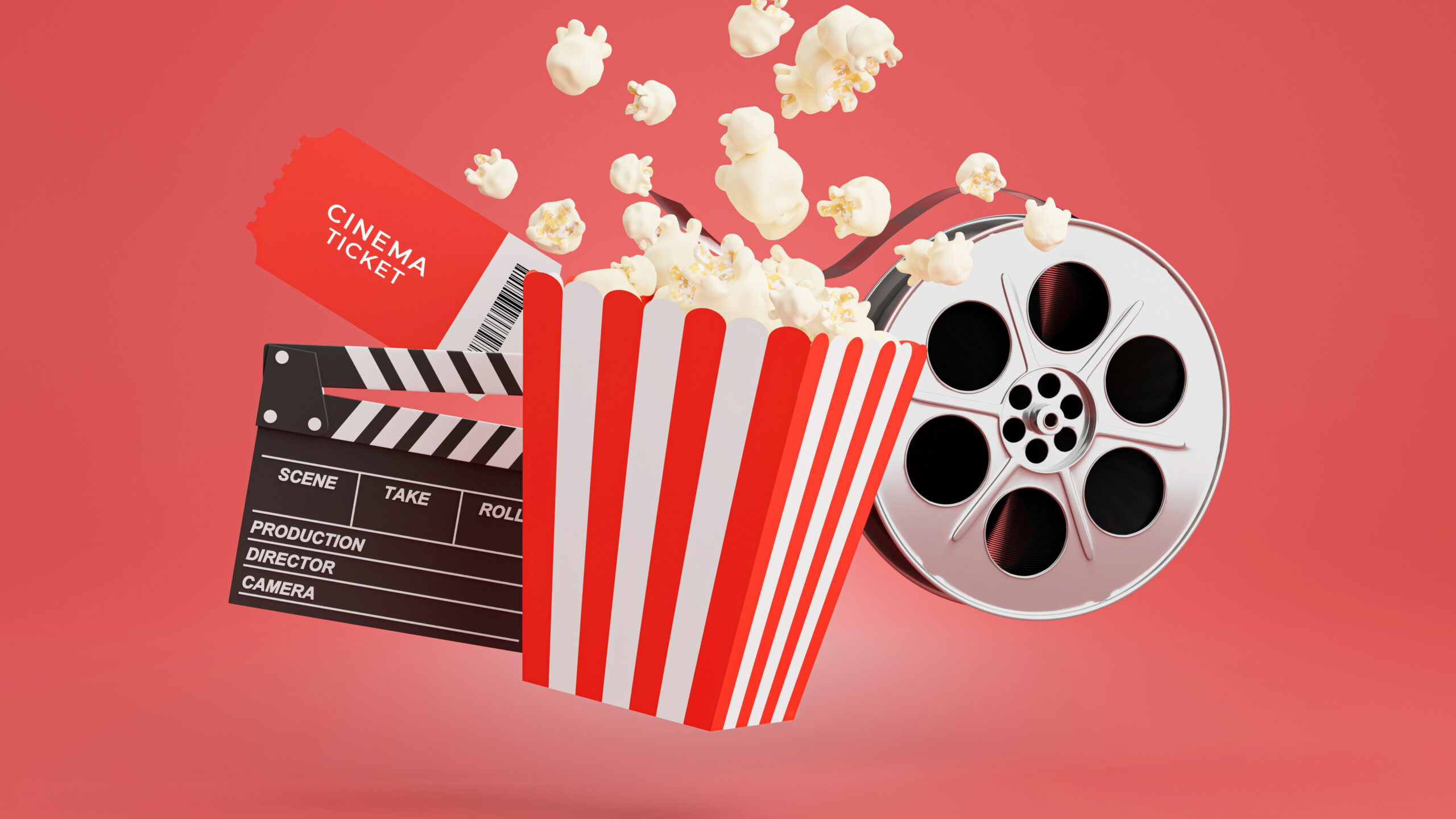 3d render of popcorn with cinema time